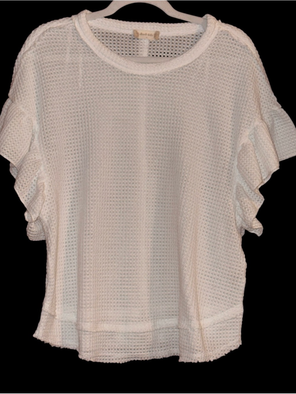 Altar’d State Oversized Lightweight White Ruffle Sleeve Waffle Knit Top Size M
